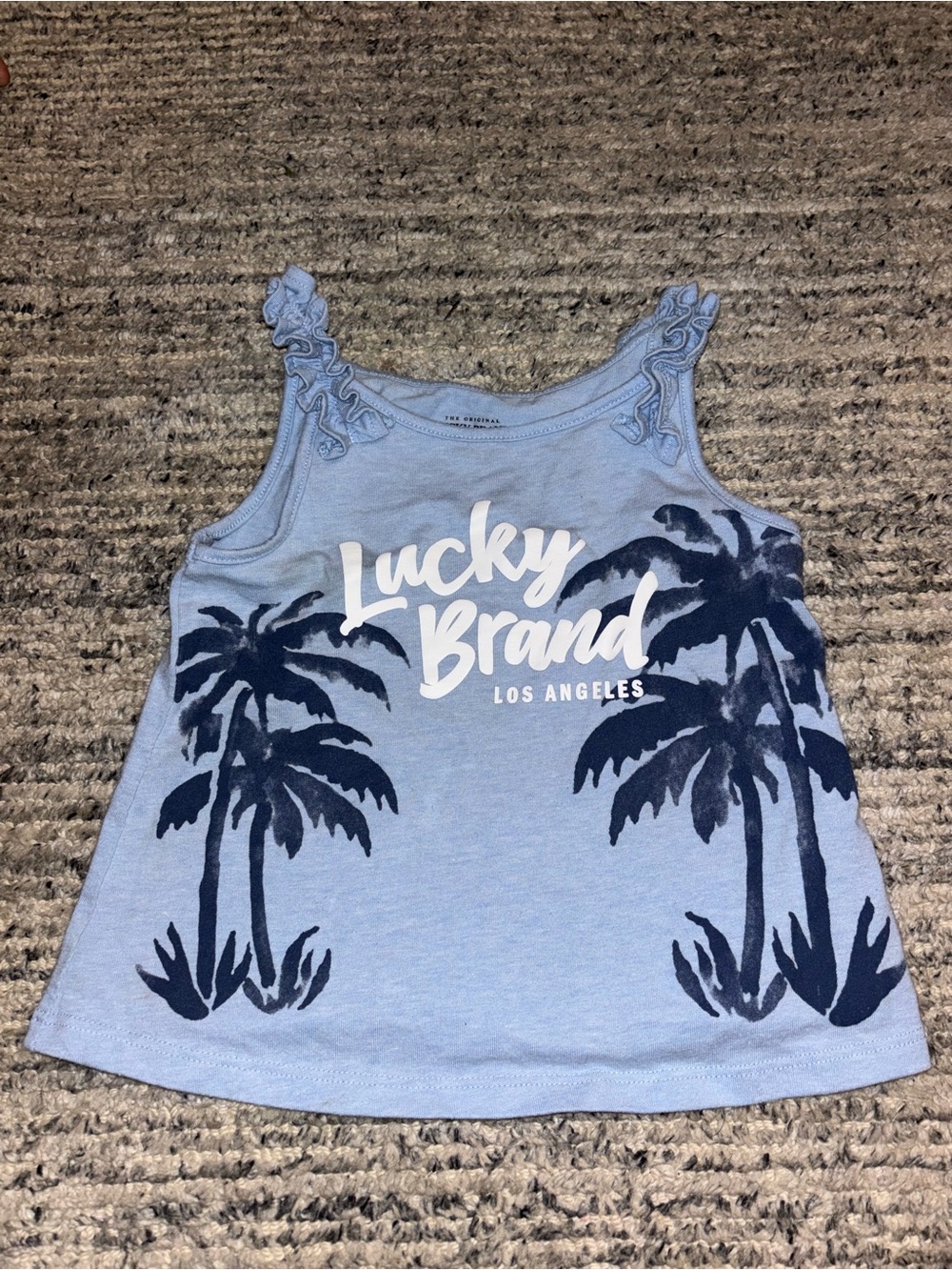 Lucky Brand Light Blue Palm-Graphic Ruffle Tank